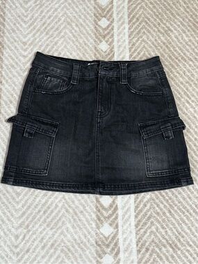 Rewash Black Denim Cargo Mini Skirt with Belt Loops